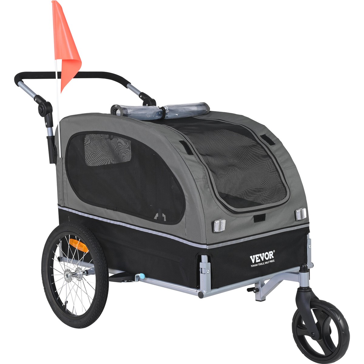 Remorque Vélo Chien VEVOR 2 En 1 - Charge 40 Kg, Convertible En Poussette, Pliable, Coupleur Universel