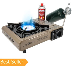Gas One Portable Butane Stove With 4 Fuel Canisters - 10,000 BTU Camping Stove With Carrying Case