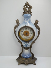 ANTIQUE JUGENDSTILUHR POTTERY METAL ORMOLU CUPID STATUE ART NOUVEAU MANTLE CLOCK