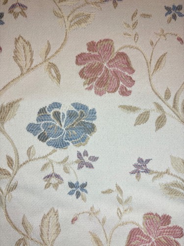 PINK BLUE Floral Brocade Jacquard Heavy Upholstery Fabric - 54”W x 2 1/2 yards - Picture 2 of 6