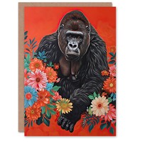 Helle Blumen Rot Tier Gorilla Geburtstagskarte