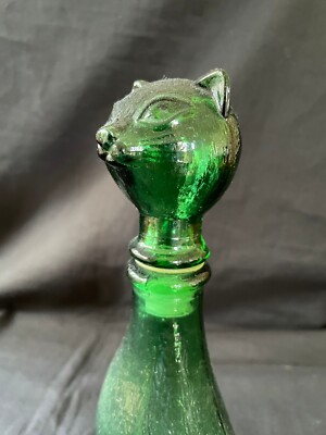 Empoli Green Cat Decanter Italian Glass 1960s MCM 9