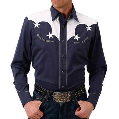 Herren Western Cowboy Kostüm Oberhemd Hemden Hemd Herrenhemd Arbeitshemd