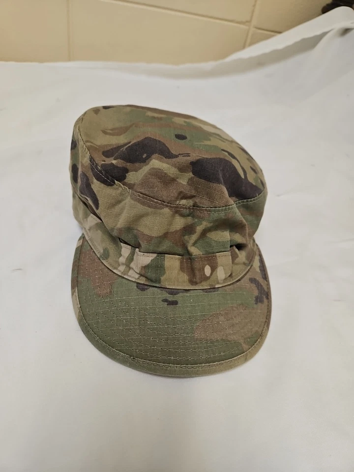 VINTAGE 90s US Army Hat Cap Fitted Mens 7 5/8 Woodland Camo Patrol Cap BDU  - Image 2 of 4