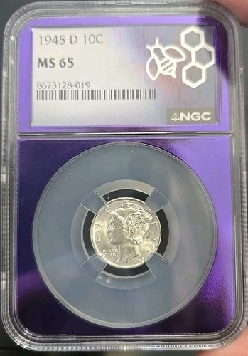 1945-D Mercury Silver Dime NGC MS 65 Purple Trader Bea Core