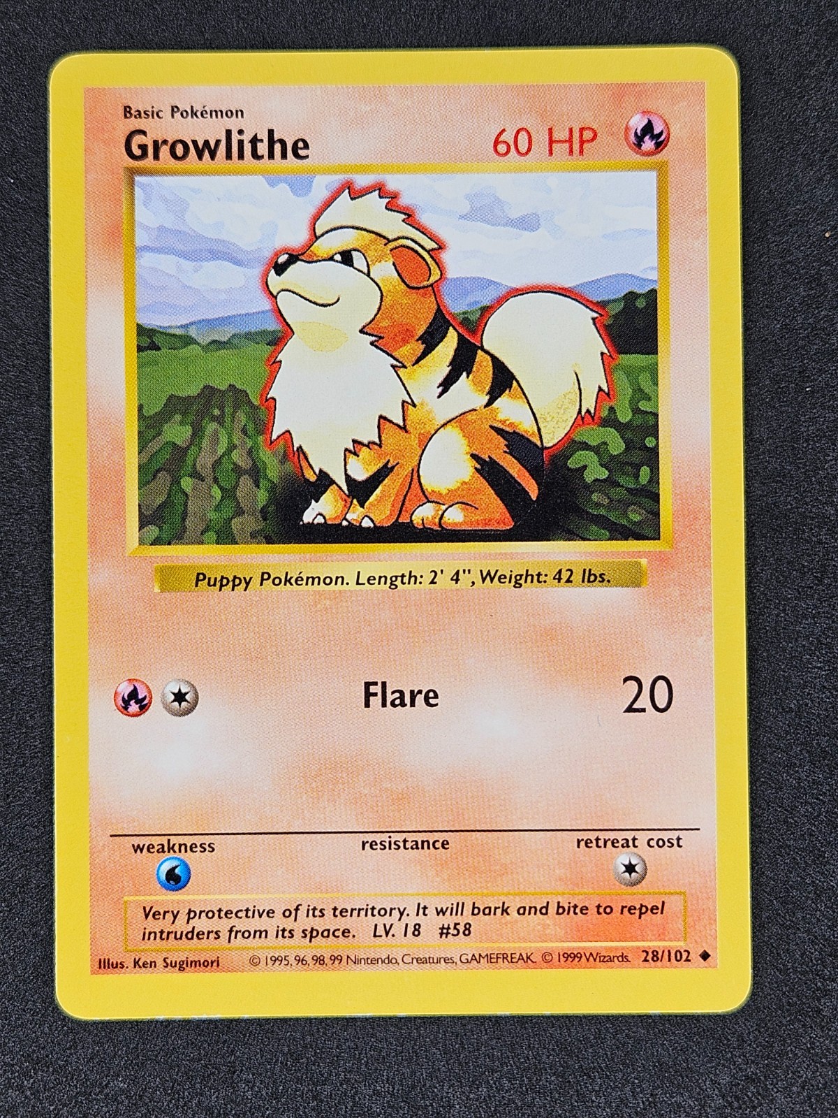 Growlithe Shadowless 28/102 WOTC Base Set 1999 Pokemon Card TCG LP