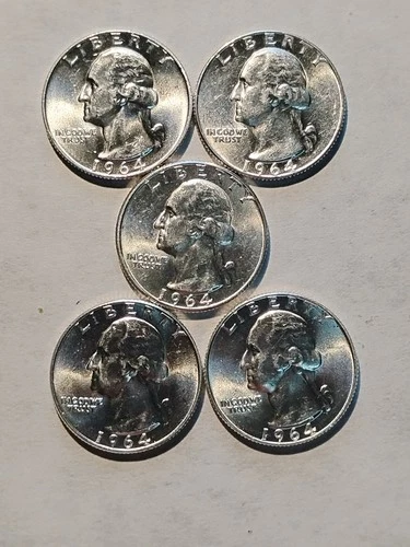 Lot of 5 🔥1964 P&D Washington Silver Quarters 🔥AU/BU (4-D/1-P) #W3
