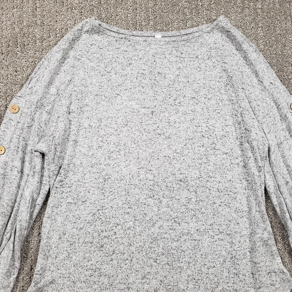 Suéter Esmeralda Mujer Gris Medio Túnica Pullover Manga Botón Cuello Barco Tejido Foto 2 de 4