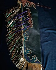 Hand Tooled Leather Rodeo Chaps Custom Cowboy Bull Riding Gear  Fringe Handmade