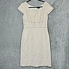 Tahari Women’s Dress Size 8 Cream Metallic Textured Cap Sleeve Sheath Elegant