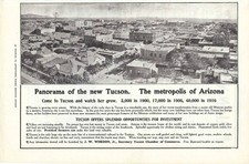 1906 Antique Magazine Ad, Panorama of Tucson, Arizona. The Metropolis of Arizona
