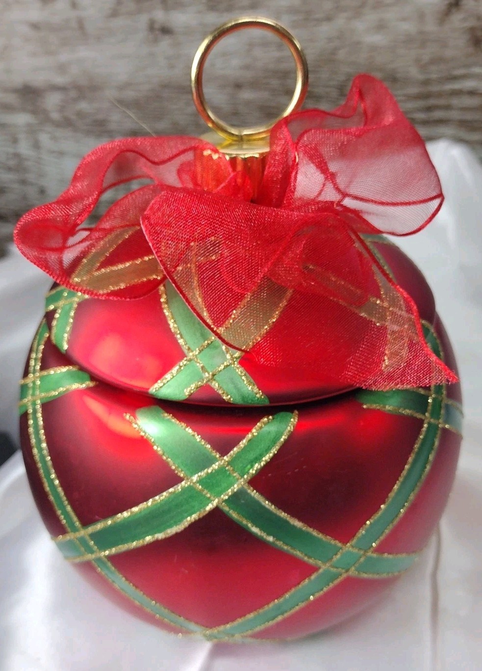 Christmas Bulb Ornament Candy Treat Jar FTD Floral Red Green Gold 5"