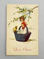 BUONA PASQUA BAMBINA UOVA PULCINO VECCHIA CARTOLINA OLD POSTCARD AUGURALE