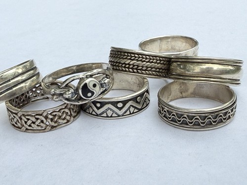 Lot 10 Sterling Silver 925 Rings Bands No Stones Celtic Chunky Yin yang Mens 51g - Picture 20 of 21
