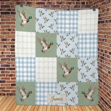 Personalized Mallard Duck Quilt Blanket - Custom Name Flying Birds Bedding Decor