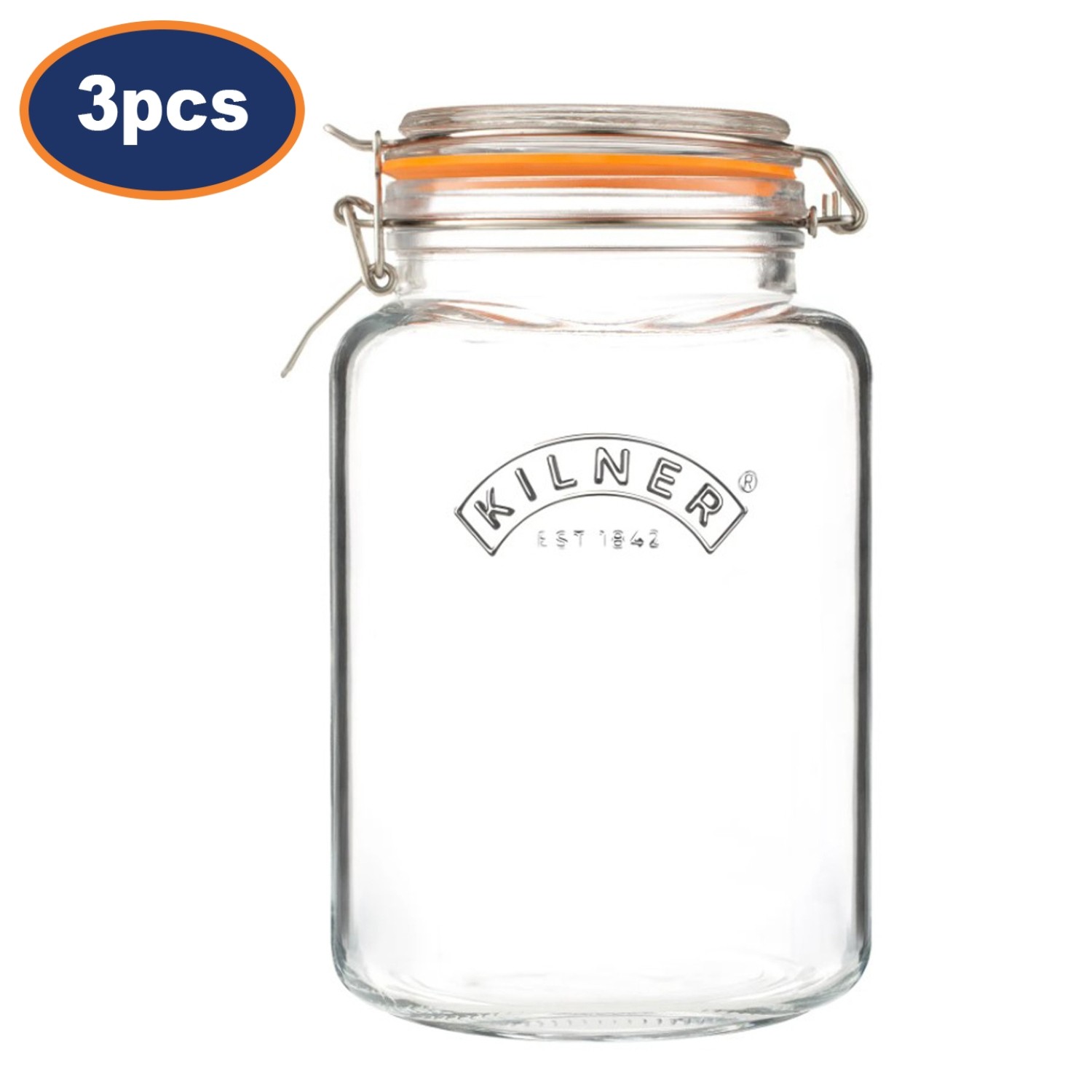 Glass Jar 3L Square Preserving Jar Storage with Airtight Clip Top Container 3pcs
