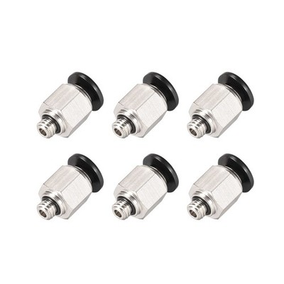 6 Pcs M6 x 6mm OD Silver Straight Pneumatic Push to Quick Connect Fittings