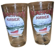 Two Alaska Amber Alt Style Clear Beer Pint Beer GLASSES 16oz