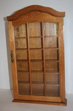 Carved Oak Wood Curio Collectibles Wall Cabinet Glass Door