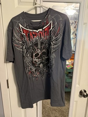 Rare Vintage Tapout Skull Graphic T-Shirt Men s Large Grey Short Sleeve Y2K MMA
