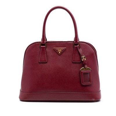 Prada Medium Saffiano Lux Open Promenade Satchel Pre-Loved Dark Red