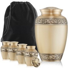 Set of 5 Floral Cremation Urns - 1 Adult  4 Keepsake, Gold