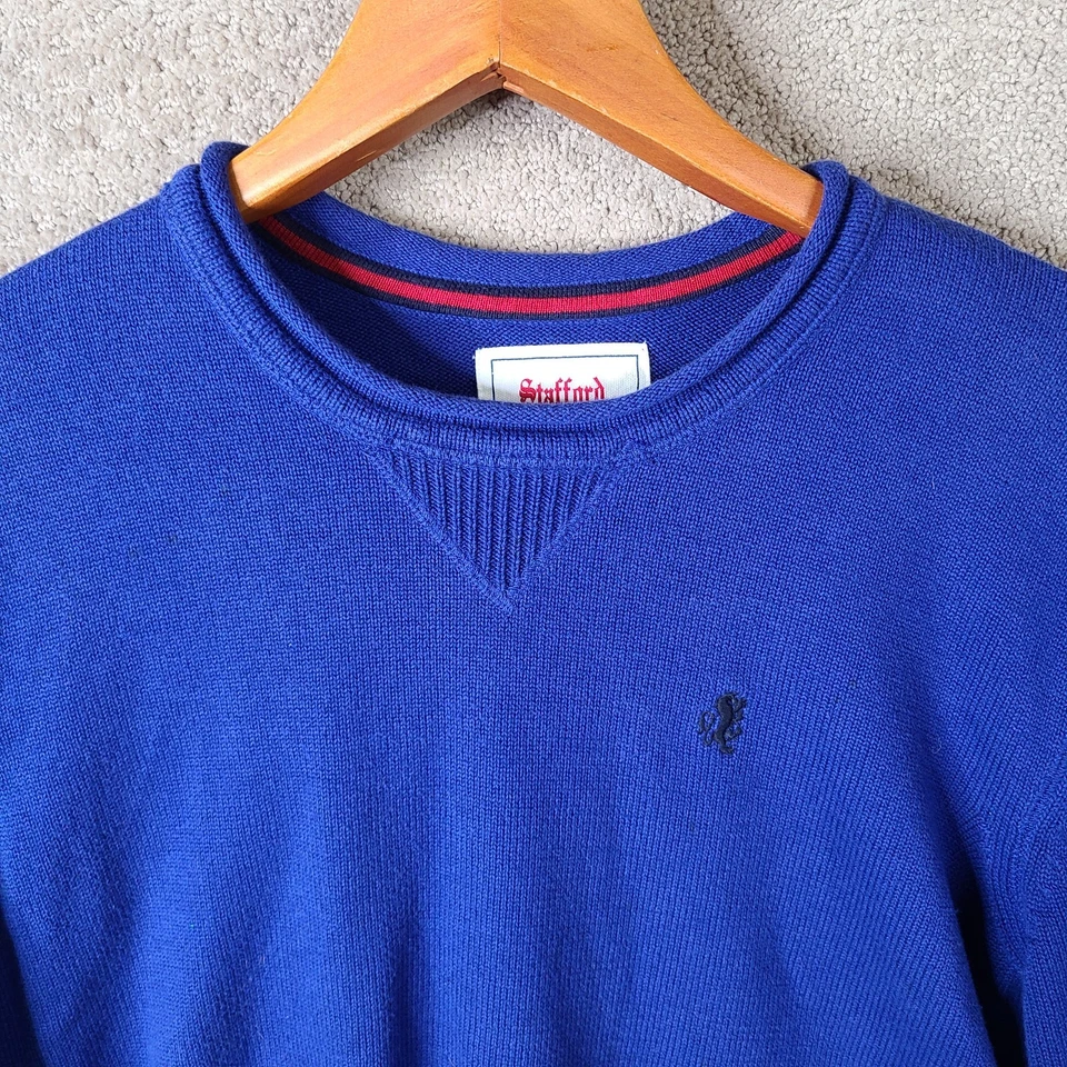 Stafford Sweater Mens Large Blue Prep Pullover Crew Neck Cotton Preppy Logo - Image 2 of 4