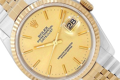 Rolex 36mm Datejust Two-Tone 18K/SS 16233 Pre-owned Watch Champagne Dial
