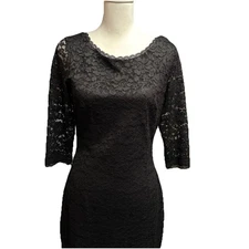 Laundry By Shelli Segal Black Lace Lined Party Cocktail Zip Dress Women’s Size 8