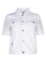 Christian Dior White Denim Eyelet Embroidered Short Sleeve Jacket 34/US 2