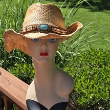 Bullhide Forbidden Treasure Straw Cowboy Hat L/XL Turquoise Concho Western Beach