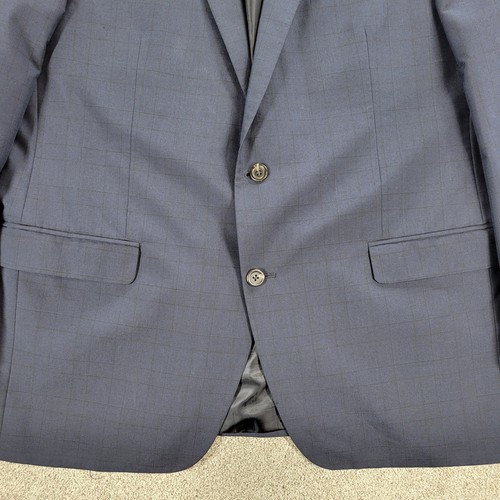 Chaps Sport Coat Mens 46L Navy Blue Windowpane Check Plaid Notch Collar Blazer - Picture 14 of 16