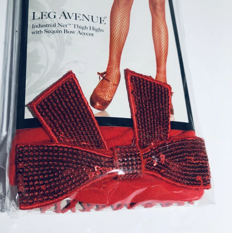 LEG AVENUE Red Fishnet Muslos Alto con Lentejuelas Rojas Arco Acento Talla Única 90-160 lb Foto 4 de 4