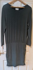 Hush Green Cotton Modal Ruched Dress Ladies Large Long Sleeved Midi Dress