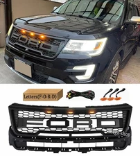 Front Grille For 2016-2017 Ford Explorer Grill Raptor Style Upgrade W/Letter LED