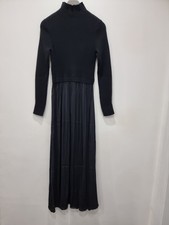 Anthropologie black knitted top mock neck and satin bottom long dress size M