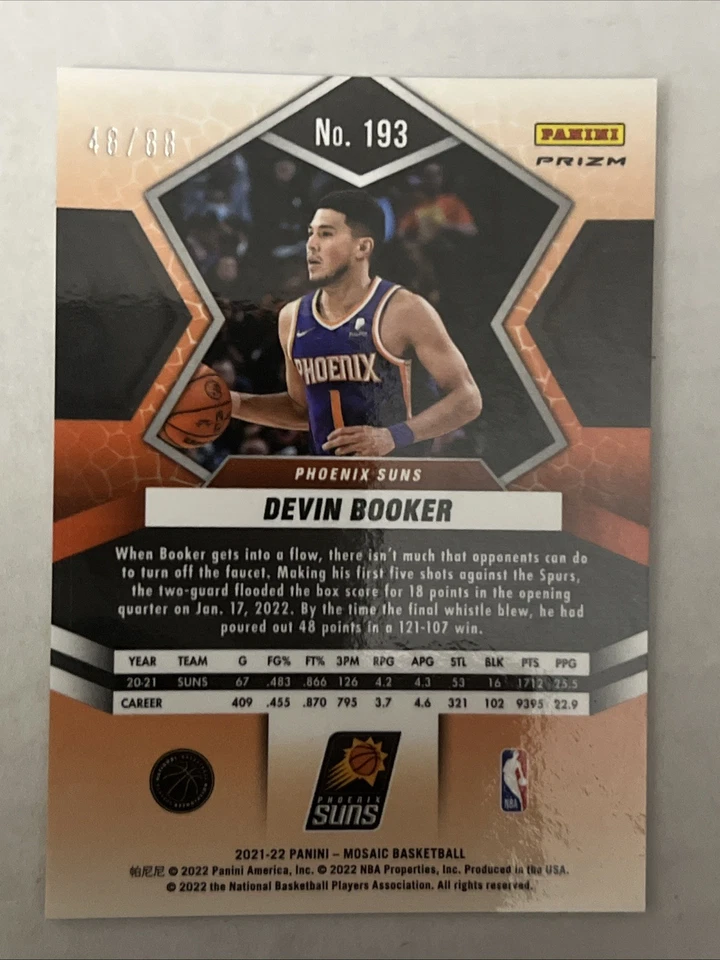 Devin Booker 2021-22 Panini Mosaic Choice Red/Yellow Fusion Prizm /88 - Image 2 of 3
