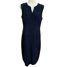 Bergdorf Goodman Ellie Tahari Sz 10 Blue Black Mesh Detail Shift Dress Preppy