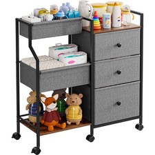 Baby Diaper Caddy Organizer Cart - 3 Tier Rolling Cart with Dividers and Draw...
