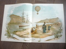 SUPERBE LITHOGRAPHIE BALLONS DIRIGEABLES 1890 AEROSTAT CANAL DE SUEZ
