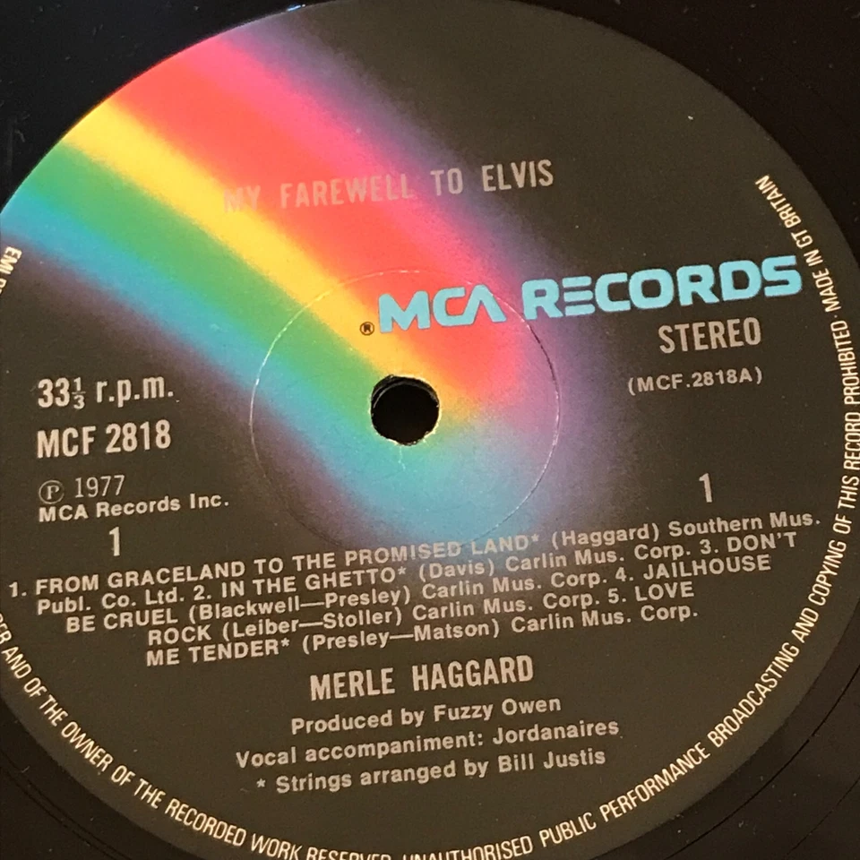 MERLE HAGGARD My Farewell To Elvis 1977 UK vinyl LP From Graceland Jordanaires - Image 4 of 4