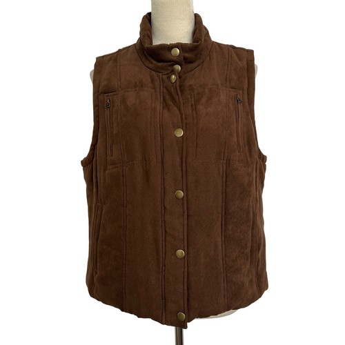 Relativity Vest Faux Suede Brown Quilted Padded Sleeveless Jacket Women XL - 第 1/11 張圖片