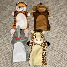 Lot of 4 Melissa and Doug Hand Puppets Zoo Animals Elephant Monkey Giraffe Tiger