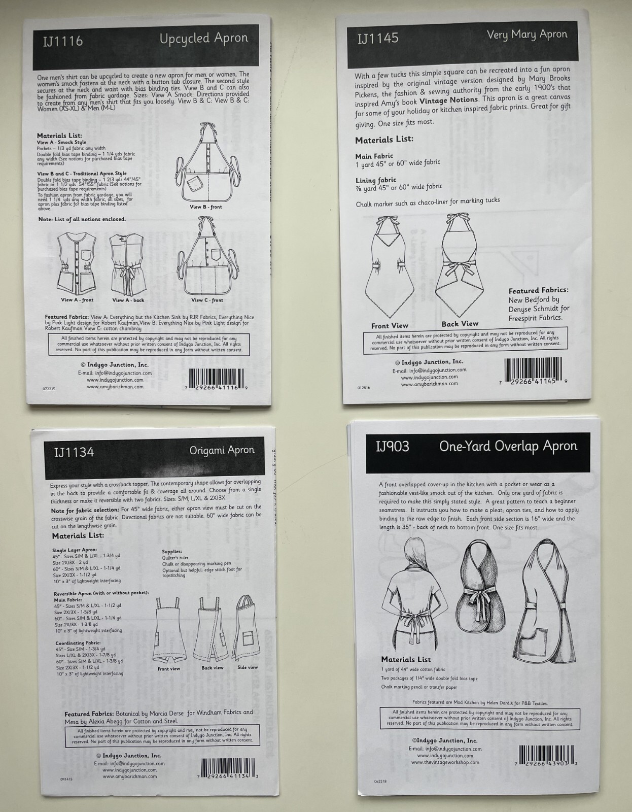 Junction Apron Indygo Junction Apron Patterns lot of 4 Upcycled Apron, Origami Apron ...