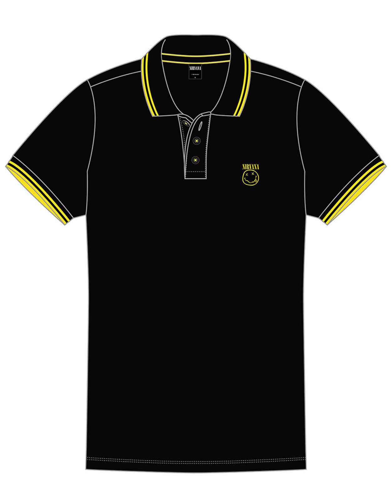 Nirvana Smiley Face Band Logo Official Men's Black Polo T-Shirt New Design