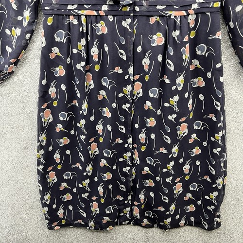 Boden Kleid Damen UK 10 L blau geblümt 100% Seide Knopfleiste Bindeband Ausschnitt Anlass - Bild 4 von 12