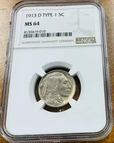 1913-D Type 1 Buffalo Nickel NGC MS 64