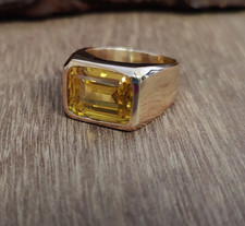 Rose Gold Yellow Citrine Ring 925Sterling Silver Handmade Vintage Statement Ring
