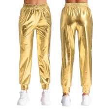 Frauen Haremshose Weitem Bein Jogginghose Dehnbar Metallic Glänzende Elastisch