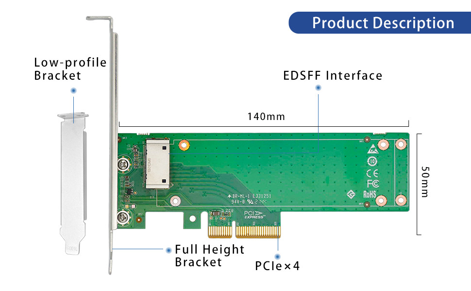 shinreal PCIe 4.0 x4 to NVMe EDSFF 1U short E1.S Adapter